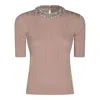 Valentino Beige Vertical Striped Slim Fit Short Sleeve Sweater In Beige