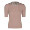 Valentino Beige Vertical Striped Slim Fit Short Sleeve Sweater In Beige