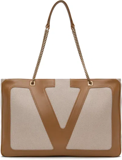 Valentino Garavani Beige Viva Superstar Large Canvas Shopping Tote In Brown