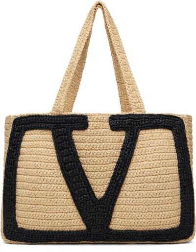 Valentino Garavani Beige Viva Superstar Large Raffia Shopping Tote