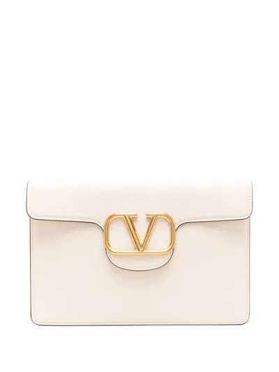 Valentino Garavani Vlogo Leather Clutch Bag In Neutrals