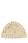 Valentino Garavani Sand Cotton Knitted Vlogo Signature Beanie Hat In Beige
