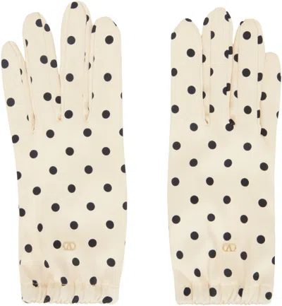 VALENTINO GARAVANI BEIGE VLOGO SIGNATURE POLKA PRINT SILK GLOVES