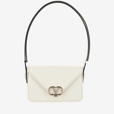 VALENTINO GARAVANI BEIGE WHITE LOGO SHOULDER BAG