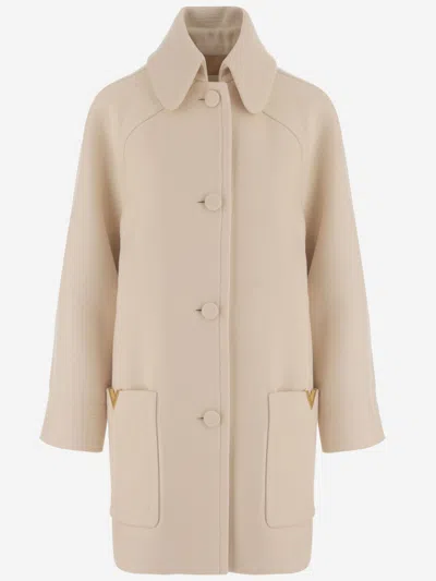 Valentino Beige Wool Coat In Multi