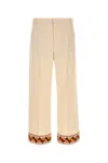 Valentino Wool Trousers With Embroidered Hem And Wide Leg In Beige
