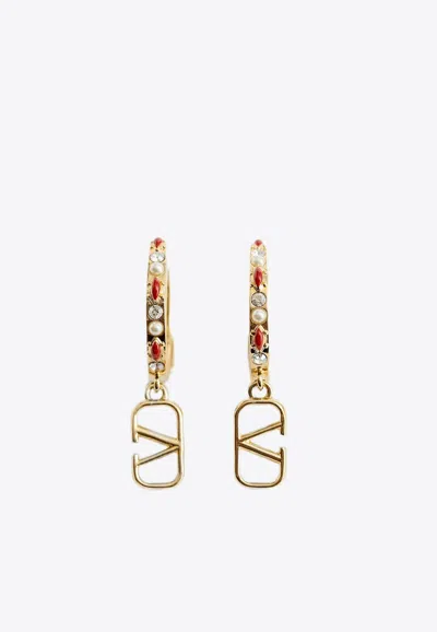 Valentino Garavani Bejeweled Hoop Earrings In Gold