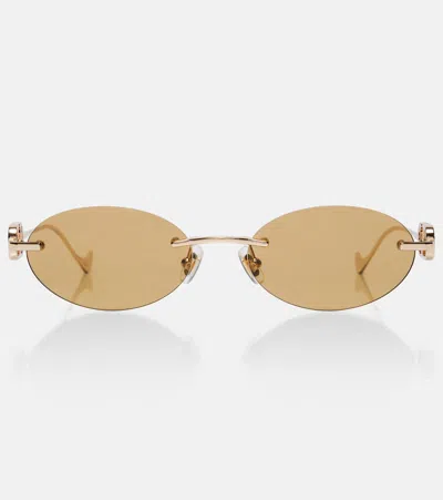 Valentino Bejewelled Vlogo Oval Sunglasses In Brown