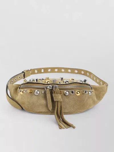 Valentino Garavani Belt Bag Suede Tassel Studs Adjustable In Brown