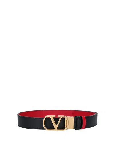 Valentino Garavani Vlogo Signature Reversible Shiny Calfskin Belt In Black