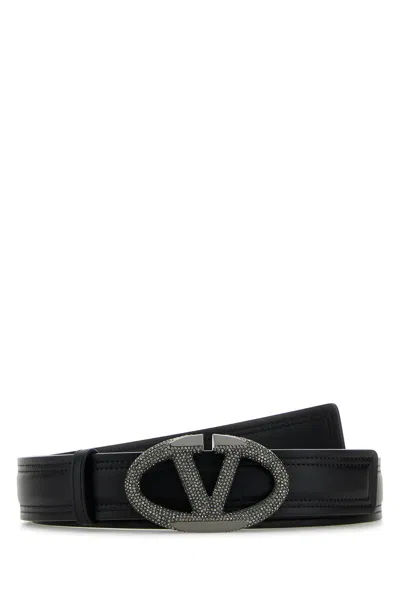 VALENTINO GARAVANI VALENTINO GARAVANI BLACK LEATHER VLOGO THE BOLD EDITION BELT