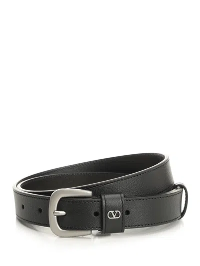 Valentino Garavani Belt H. 25 | Vlogo Signature. | Box Calf S./vintage Palladium Mini Logo Belts Black