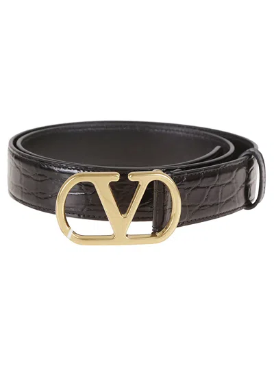 Valentino Garavani Elegant Black Leather Belt With Gold Buckle 30 Mm