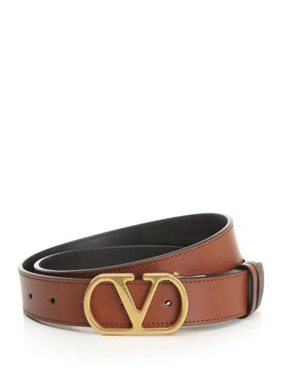 Valentino Garavani Belt H. 30 Reversibile | Vlogo Signature. | Box Calf S./antique Brass Logo Belts Brown