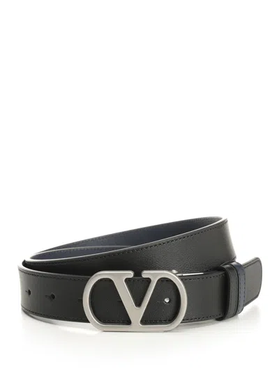 VALENTINO GARAVANI BELT H. 30 REVERSIBILE | VLOGO SIGNATURE. | BOX CALF S./VINTAGE PALLADIUM LOGO BELTS BLACK