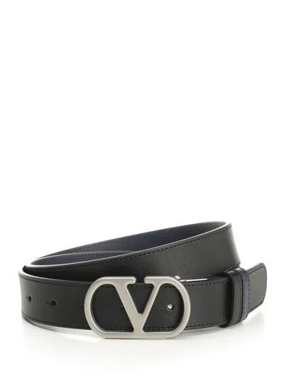VALENTINO GARAVANI BELT H. 30 REVERSIBILE VLOGO SIGNATURE. BOX CALF S./VINTAGE PALLADIUM LOGO