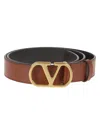 Valentino Dark Pink Leather Vlogo Belt In Deep Caramel