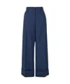Valentino Garavani High-waisted Wide Leg Pants In Silk And Wool Indigo Women In Blue