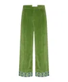 Valentino Garavani Velvet Trousers With Jacquard Hem In Green