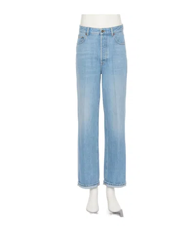 Valentino Belt Loop Denim Trousers In Blue