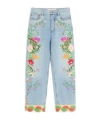 Valentino Womens Floral-embroidery Wide-leg Denim Jeans Denim Blu Lav Chiaro In Blue