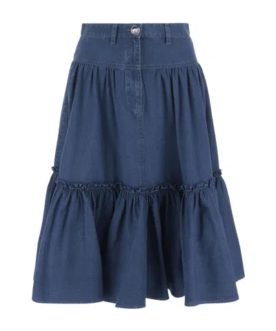 Valentino Belt-loop Skirt In Denim