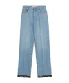Valentino Denim Trousers With Floral Print Hem In Blue