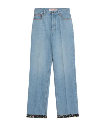VALENTINO VALENTINO FLORAL TRIM STRAIGHT LEG JEANS