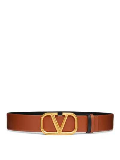 Valentino Garavani Reversible Vlogo Signature Belt In Polished Calfskin 30 Mm In Brown
