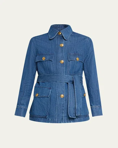 VALENTINO BELTED BUTTON DOWN DENIM SHIRT