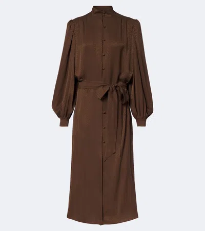 Valentino Belted Chevron Jacquard Silk Midi Dress In Brown