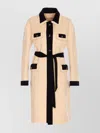 Valentino Belted Collar Coat With Contrasting Profiles And Pockets In Neutral
