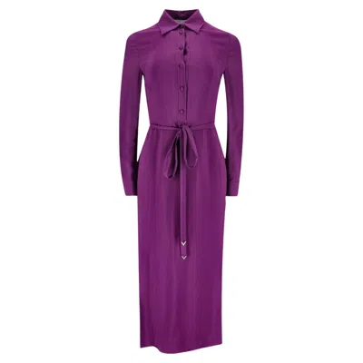 Pre-owned Valentino Belted Crepe Maxi Dress In Purple