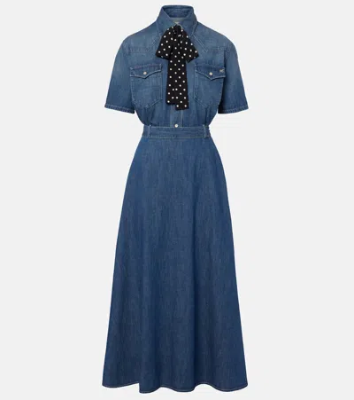 Valentino Belted Denim Polo Dress In Blue