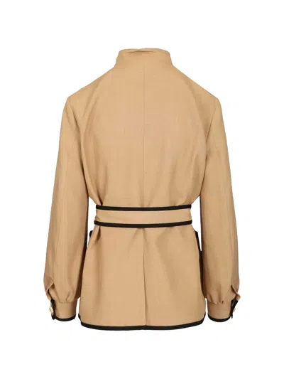 Valentino Caban Jacket Embroidered Logo Vg Belted In Brown