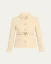 Valentino Wool Blazer With Leather Belt And V Gold Buckle In Almond