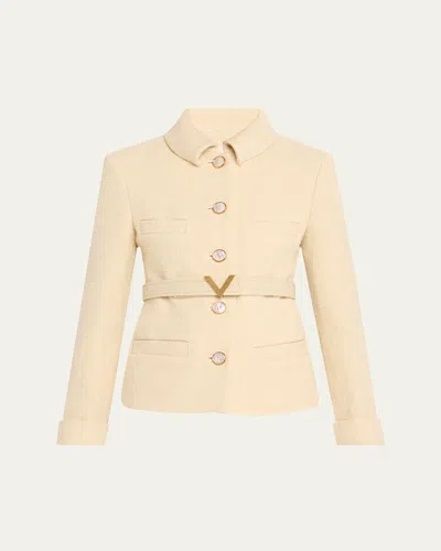 VALENTINO BELTED LOGO CROPPED WOOL JACKET