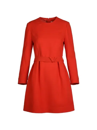 Valentino Belted Long-sleeve Mini Dress In Red