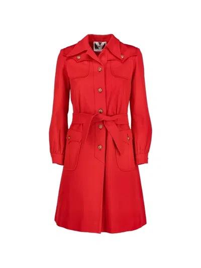 Pre-owned Valentino Belted Midi Dress In Red