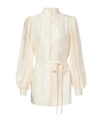 Valentino Belted Polka-dot Silk-jacquard Blouse In White