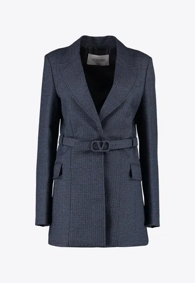 Valentino Belted Single-breasted Blazer In Blue