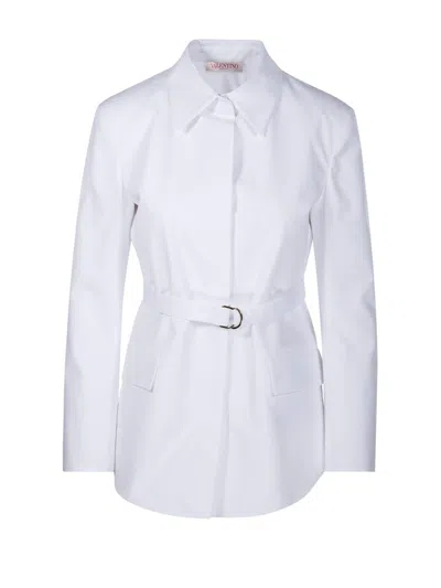 Valentino Belted Collared Shirt Jacket In White