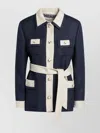 Valentino Collared Single-breasted Coat Jacket With Belted Waist In Blue