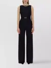 Valentino Belted Waist Jumpsuit Featuring V Detail In Black