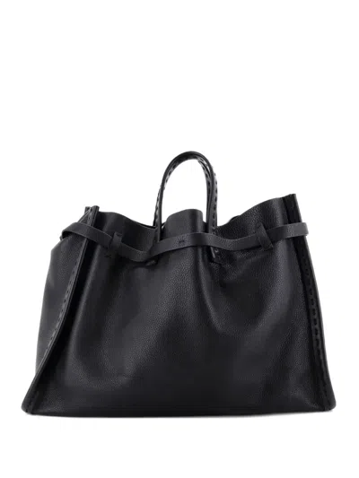 Pre-owned Valentino Garavani Belted Weekender Leather Medium Tote Bag In Black