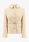 Valentino Wool Blazer With Leather Belt And V Gold Buckle In Beige