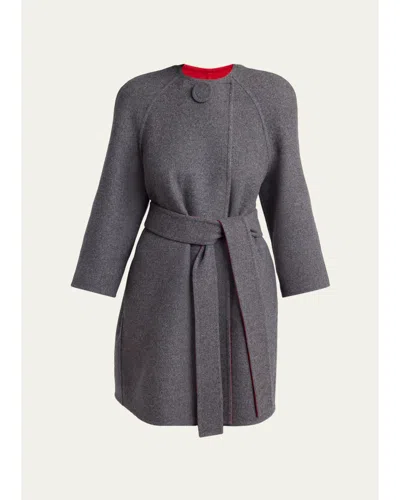 Valentino Belted Wool-cashmere Wrap Coat In Grigio/rosso