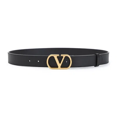 Valentino Garavani Valentino Vlogo 30 Black Leather Belt