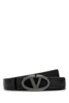 Valentino Leather Belt With Adjustable Length And Embellished Buckle In Black