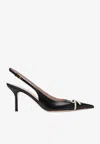 Valentino Garavani Leather Slingback With Patent Leather Toe In Black